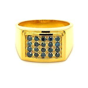 Blue Diamonds 1.02ct Solid 14K Yellow Gold Ring